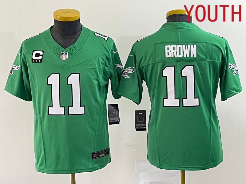 Youth Philadelphia Eagles #11 Brown Green Nike Throwback Vapor Limited NFL Jerseys